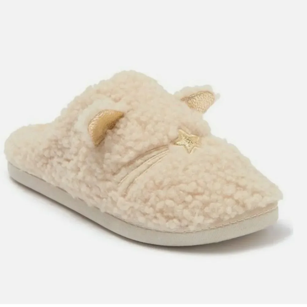 Women's Kensie Faux Shearling Cat Slipper Ivory--Gold  Size: 10-11 New